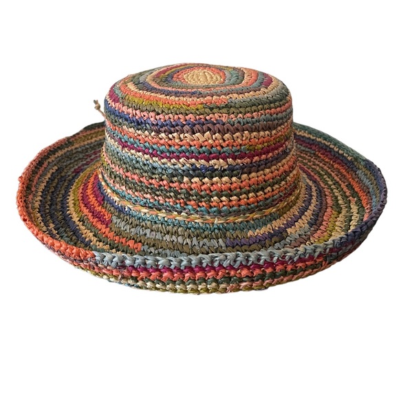 San Diego hat,multi colored crocheted,raffia,kettle,brim hat,tropical storm,New - Picture 6 of 6
